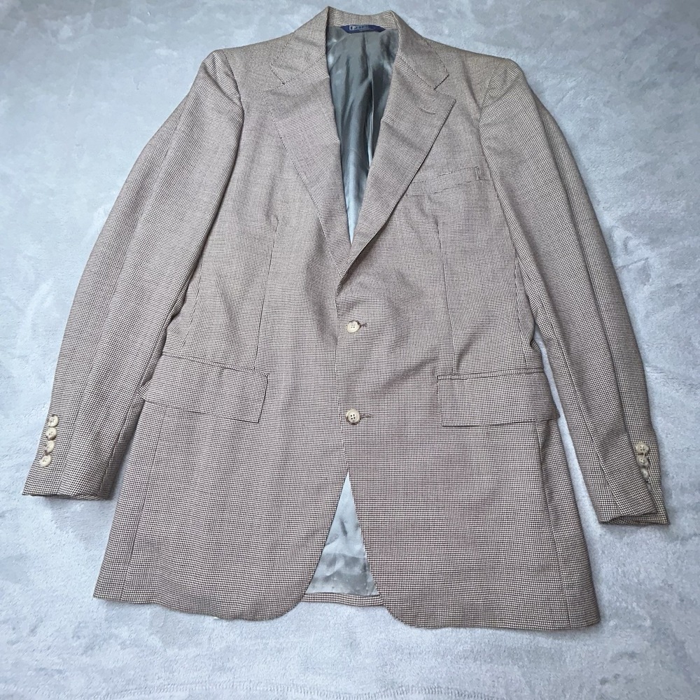 VTG Polo Ralph Lauren Blazer Mens 40R Brown Houndstooth USA Union